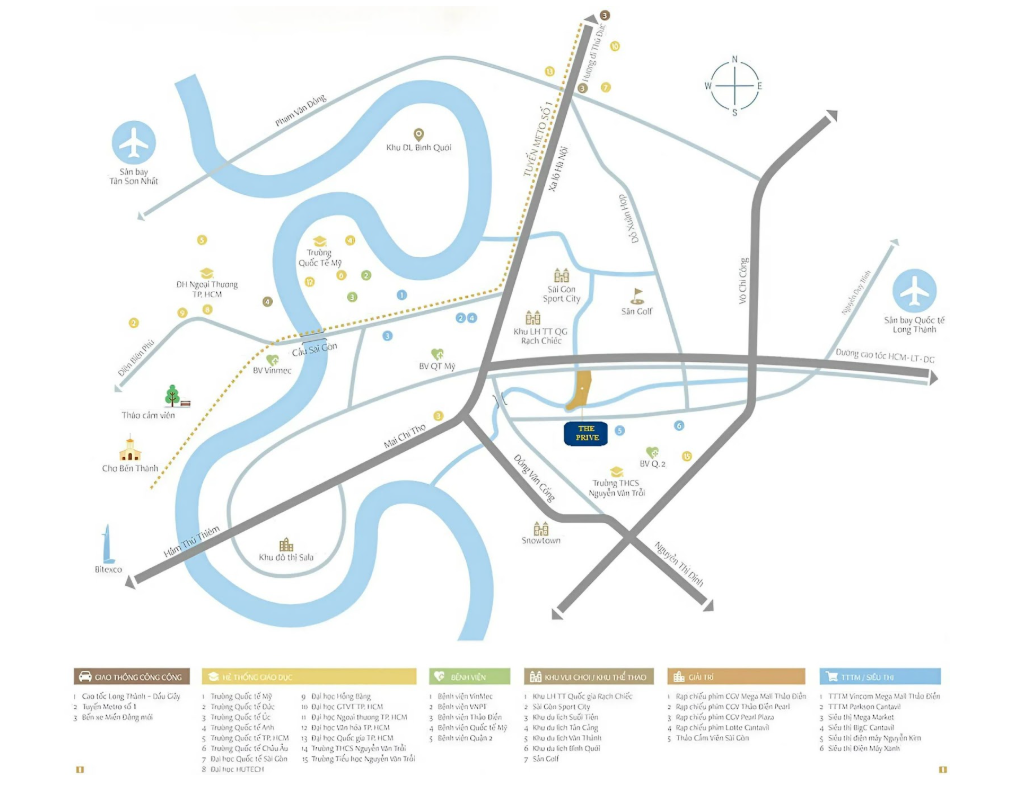 Bản đồ cho thấy khả năng kết nối giao thông của The Privé.